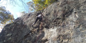 シーラカンス5.10ｄをオンサイトトライする河原さん